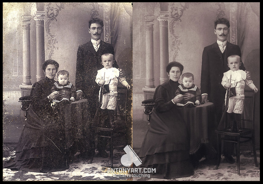 old family portrait before and after restoration