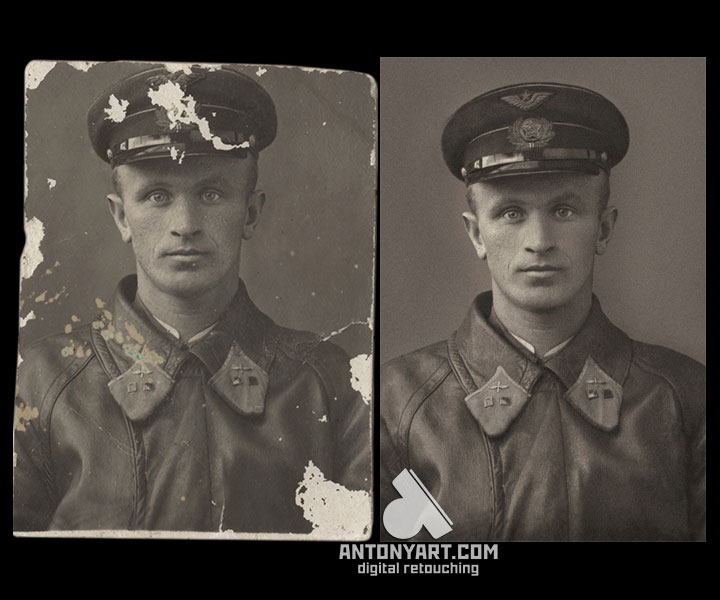 Retouching a portrait of a military aviator