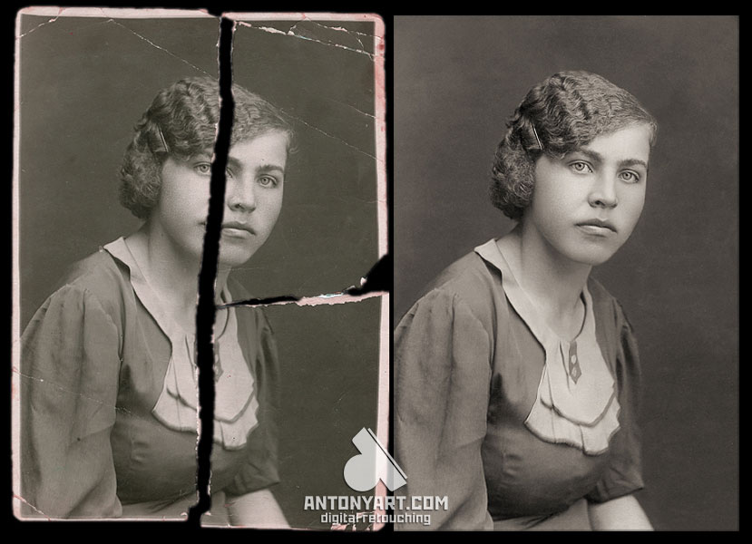 restoration of torn pictures of a young woman