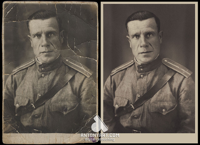military man photo before and after restoration